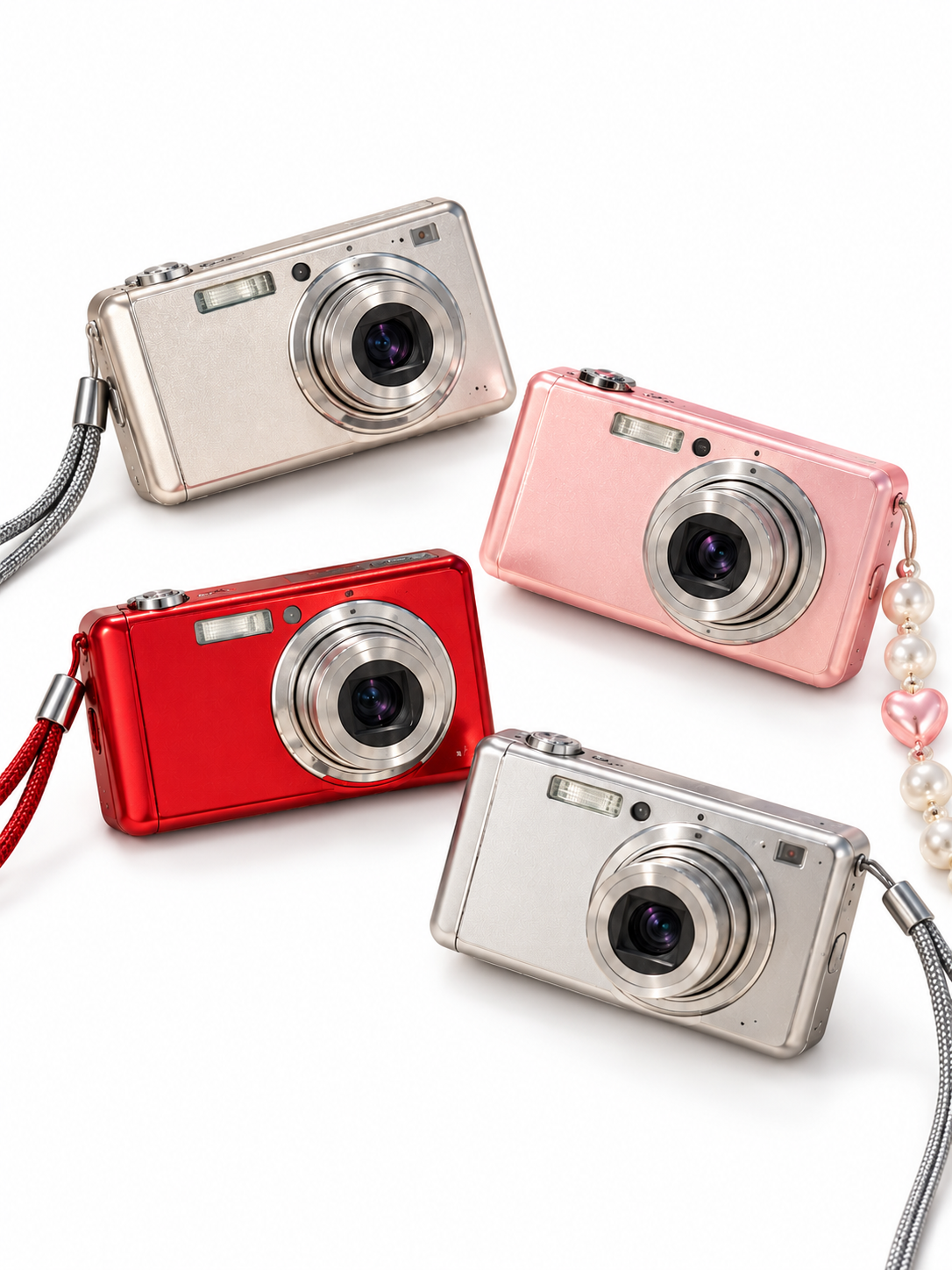 Four vintage CCD cameras on white background
